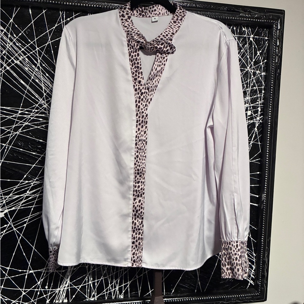Stylish White and leopard buckle neck women’s Shirt